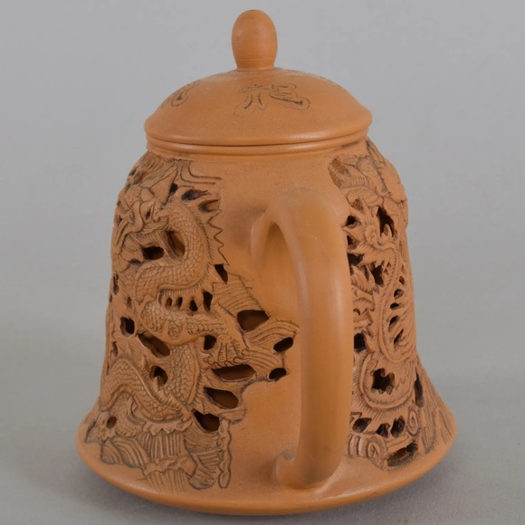 Chinese Yixing Teapot Double Wall Decorated with Dragon and Phoenix Signed - Picture 8 of 11